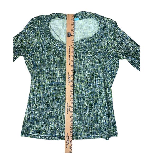 J. McLaughlin Durham Ruffle Top Catalina Cloth Green Stretchy 3/4 Sleeve Large - Picture 10 of 11